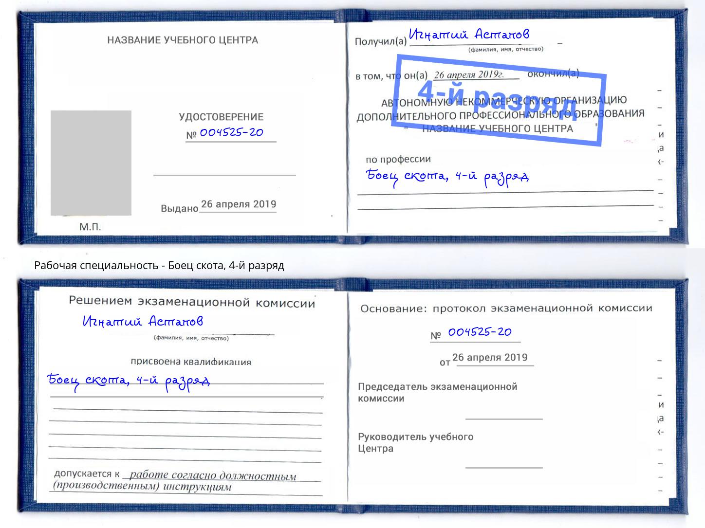 корочка 4-й разряд Боец скота Тулун