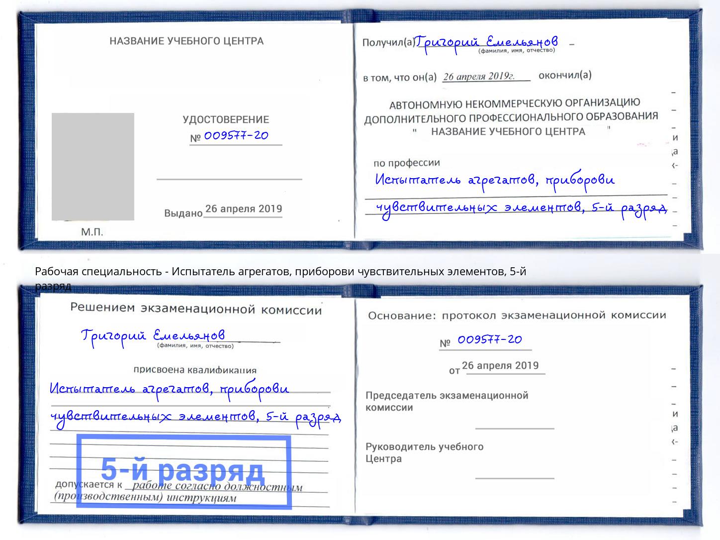 корочка 5-й разряд Испытатель агрегатов, приборови чувствительных элементов Тулун
