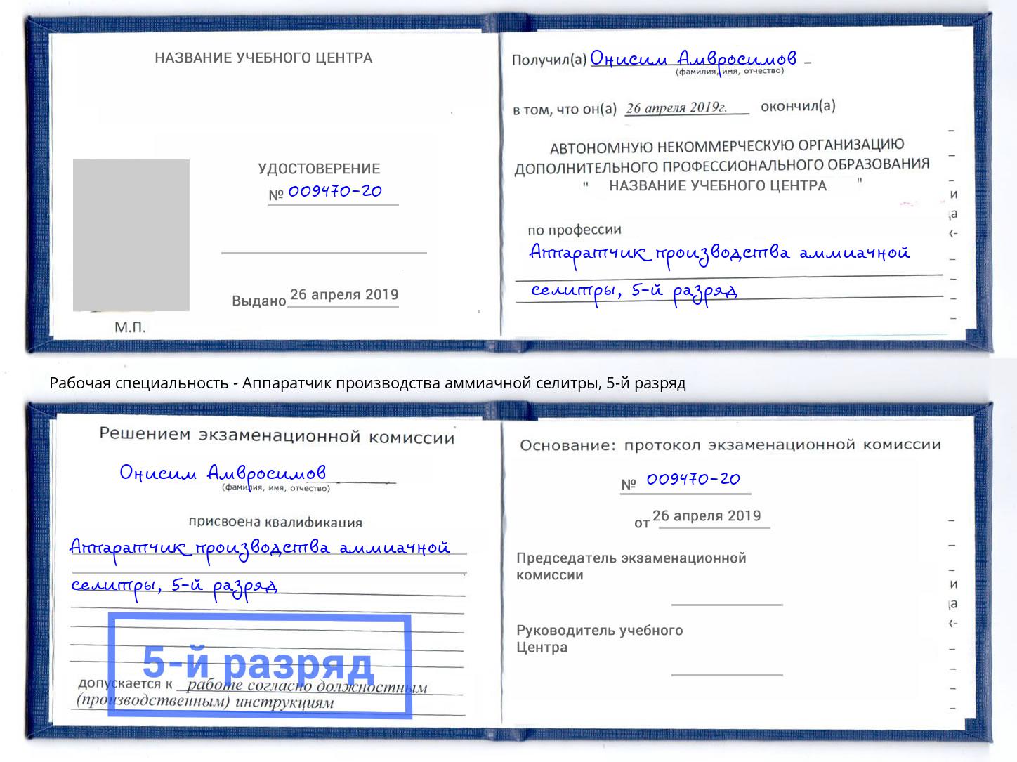 корочка 5-й разряд Аппаратчик производства аммиачной селитры Тулун