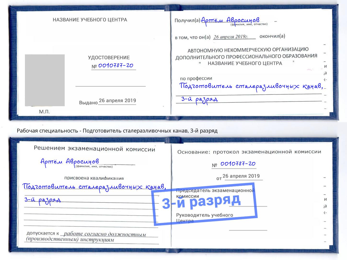 корочка 3-й разряд Подготовитель сталеразливочных канав Тулун