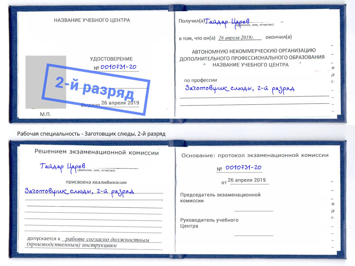 корочка 2-й разряд Заготовщик слюды Тулун