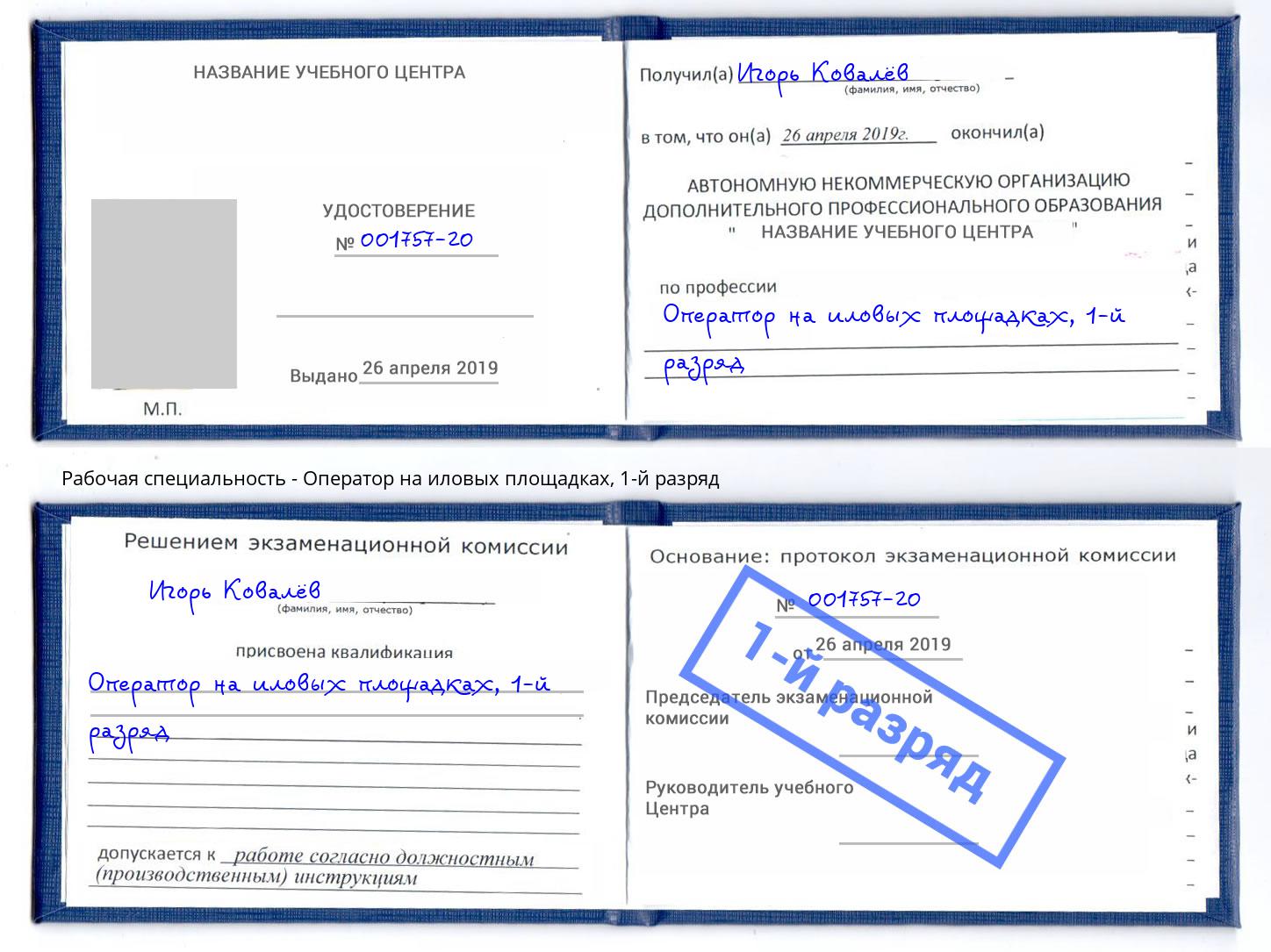 корочка 1-й разряд Оператор на иловых площадках Тулун