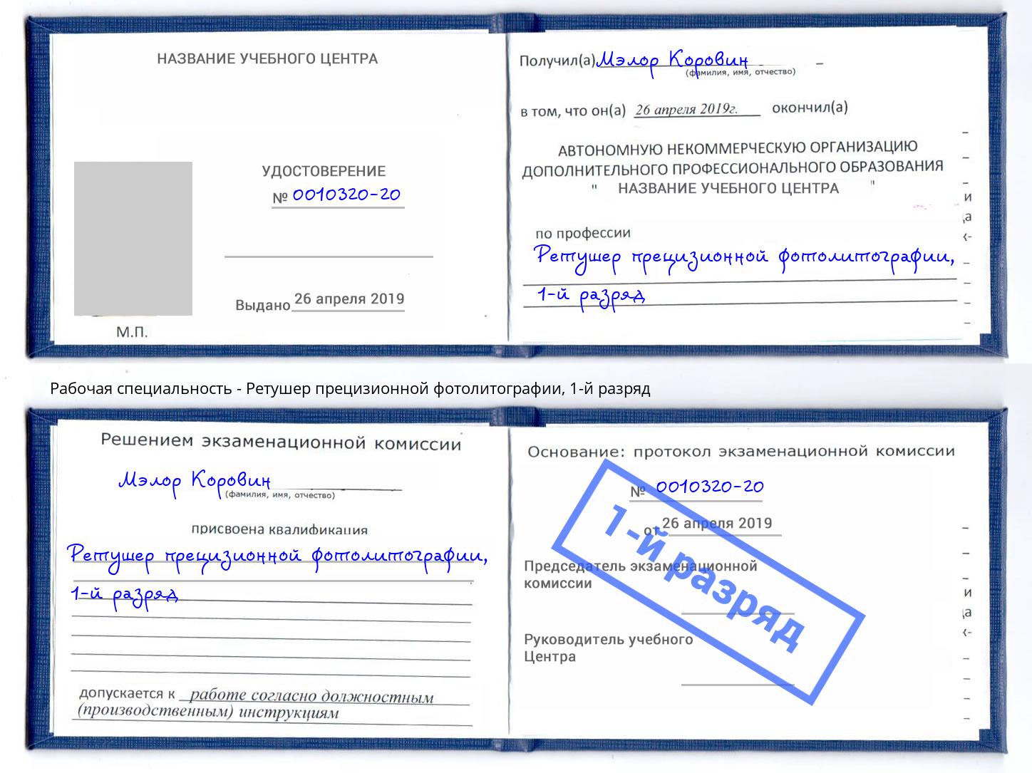 корочка 1-й разряд Ретушер прецизионной фотолитографии Тулун