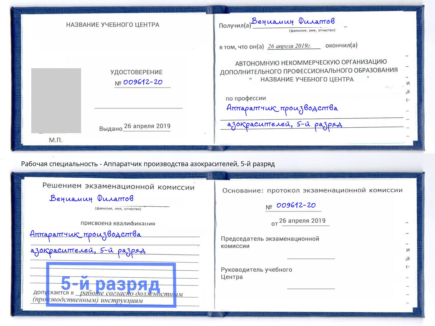 корочка 5-й разряд Аппаратчик производства азокрасителей Тулун