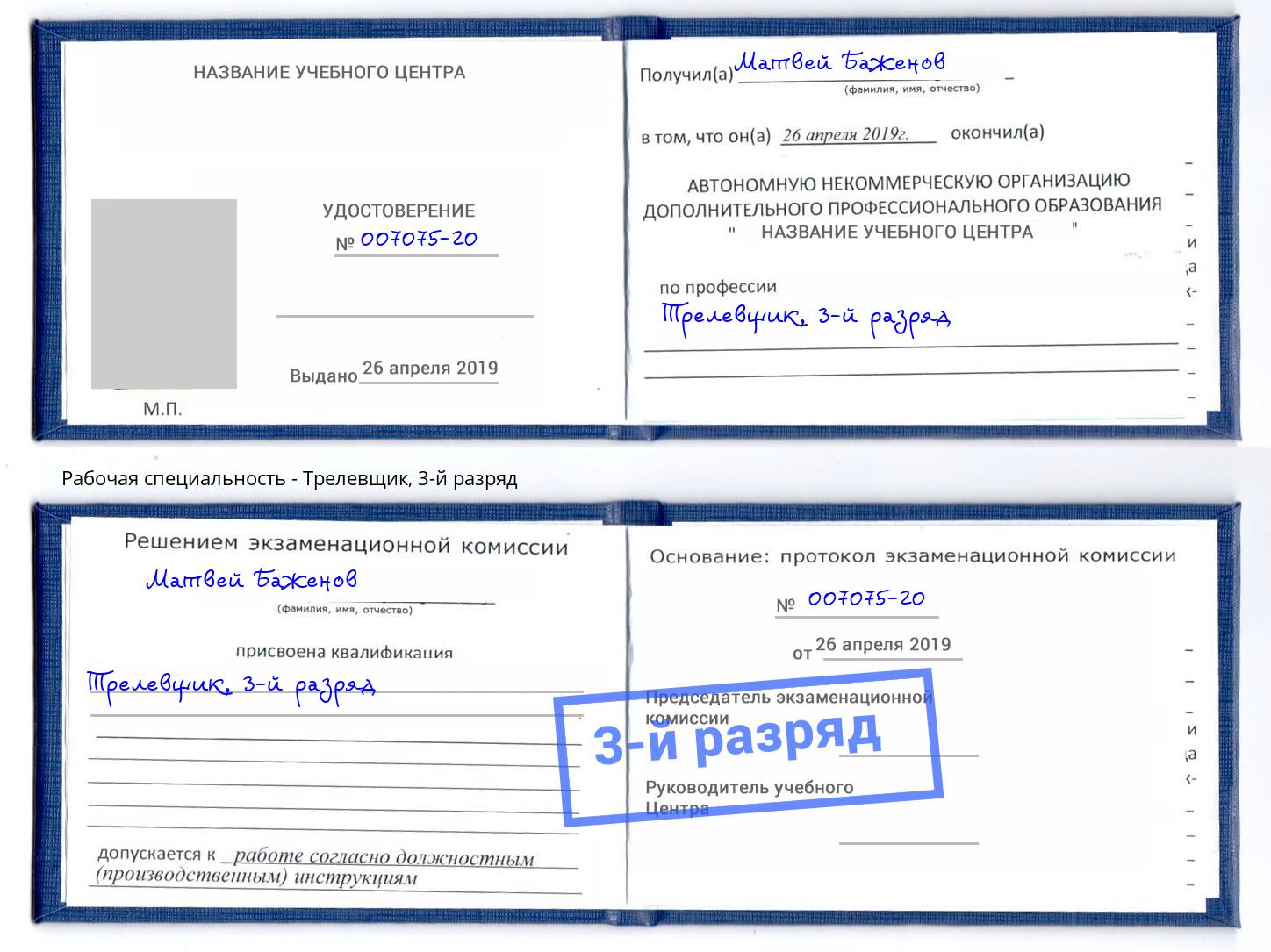 корочка 3-й разряд Трелевщик Тулун