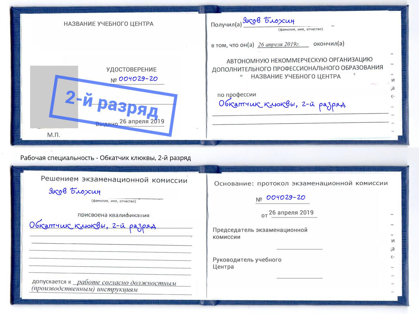 корочка 2-й разряд Обкатчик клюквы Тулун