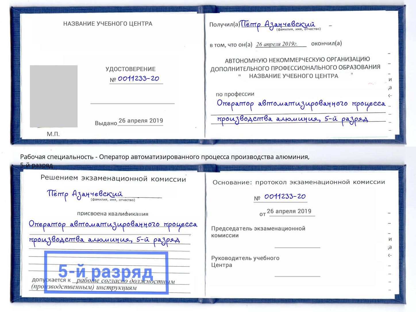 корочка 5-й разряд Оператор автоматизированного процесса производства алюминия Тулун