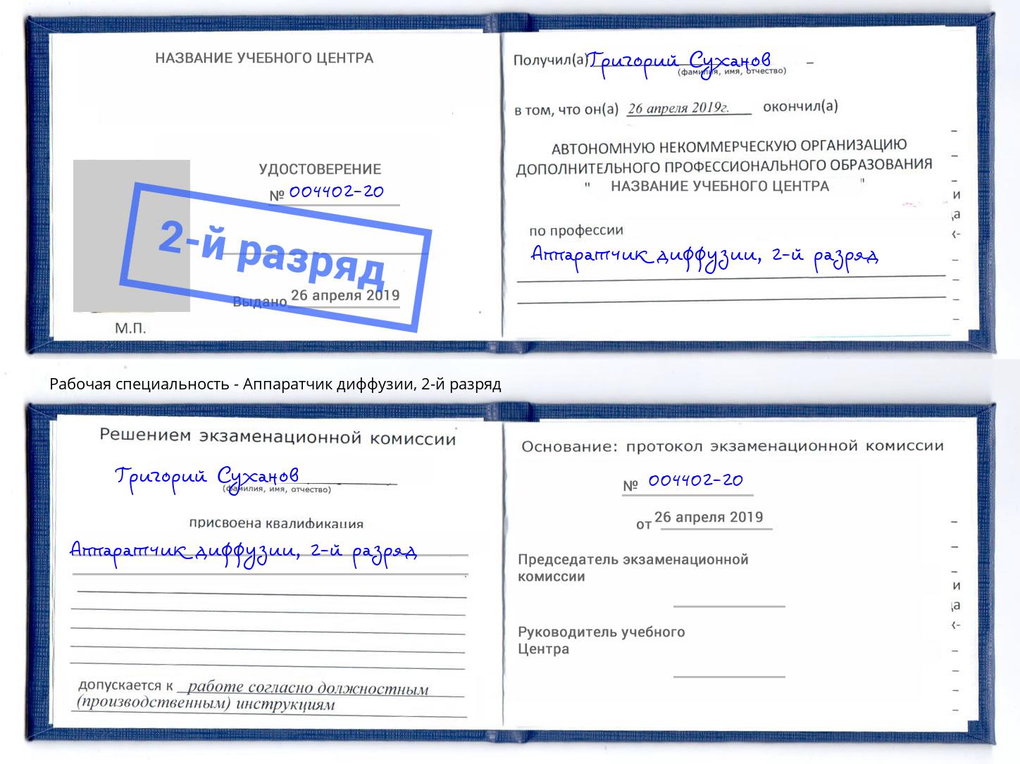 корочка 2-й разряд Аппаратчик диффузии Тулун