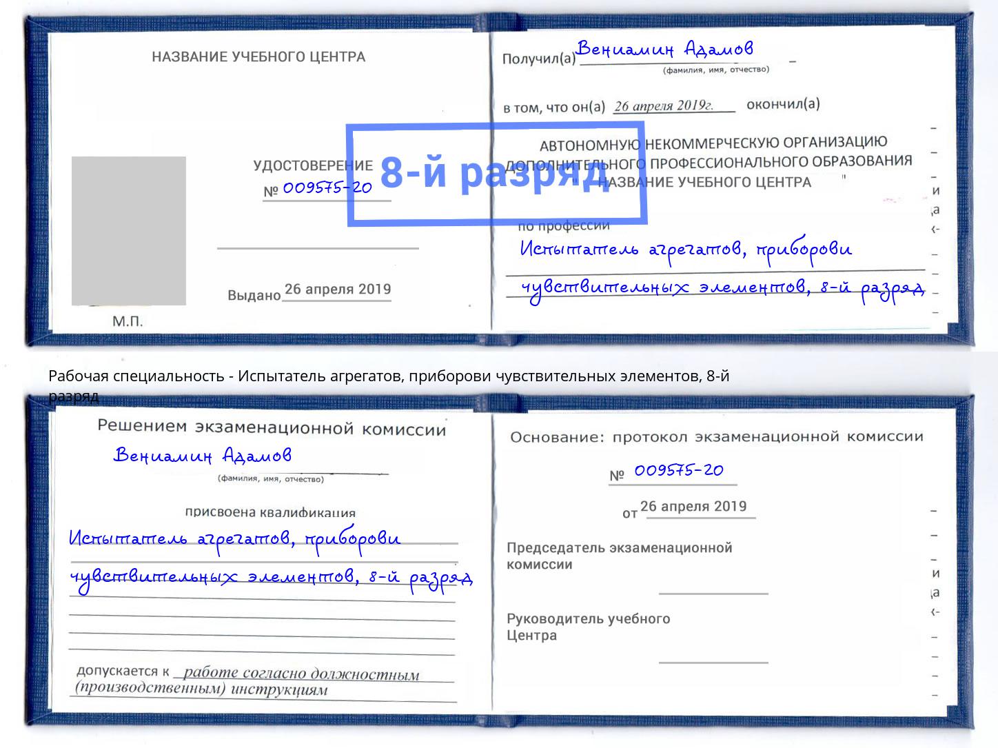 корочка 8-й разряд Испытатель агрегатов, приборови чувствительных элементов Тулун